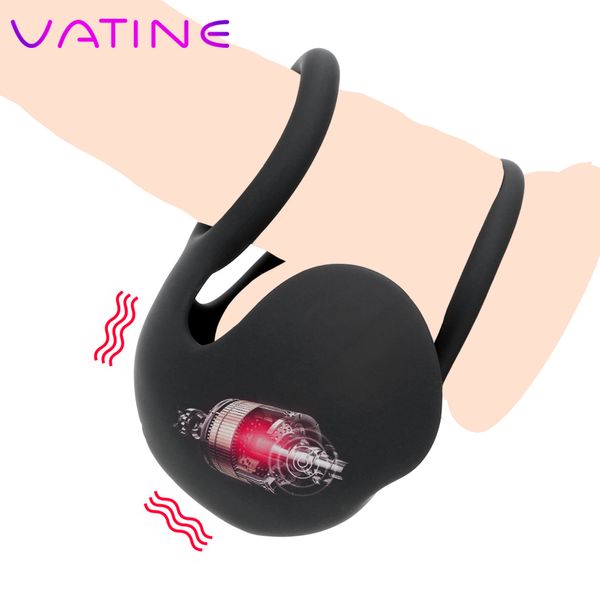 VATINE 10 Vitesses Double Cock Ring Testicule Bondage Vibrateurs Pénis Anneau Scrotal Reliure Anneau Retarder L'éjaculation T200511