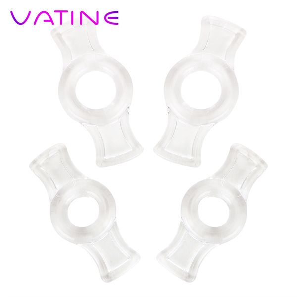 VATINE 4 unids/set agrandamiento del anillo del pene juguetes eróticos sexy para hombres retraso eyaculación TPE anillos para el pene producto adulto