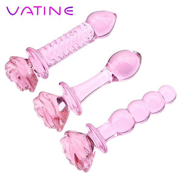 VATINE Rose Rose fleur forme Plug Anal sexy jouets pour femmes verre gode perle bout à bout Stimulation Prostate masseur boutique