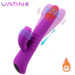 Vibrador de conejo VATINE, estimulador de clítoris, consolador de punto G, masturbador femenino, rotación, doble vibración, calefacción, juguetes sexy para mujeres