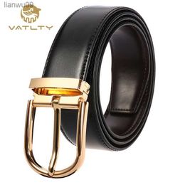 Nuevos cinturones de cuero auténticos oficiales de VATLTY para hombre, hebilla de Metal Simple dorada, cinturón de piel de vaca Natural para hombre, cinturón informal de negocios L230704