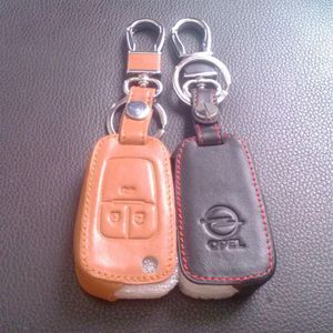 Vauxhall Opel Astra J Auto Keychain Echt lederen Key Case Cover 3 Button Remote Auto Key Shell Cover Ring Cars Accessoires184E