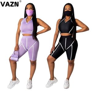 VAZN Femmes Vital Seamless Yoga Set Gym Vêtements Fitness 3pcs Set Avec Masque Sport Costume Femmes Sans Manches Rayé Survêtement T200610