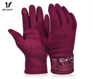 Vbiger Women modieuze kanten bowknot touchscreen handschoenen vrouwelijke winter warme handschoenen elegante flocking warmer kanten handschoenen wanten s108686694