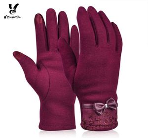 Vbiger Women modieuze kanten bowknot touchscreen handschoenen vrouwelijke winter warme handschoenen elegant flocking warmer kanten handschoenen wanten s106392383