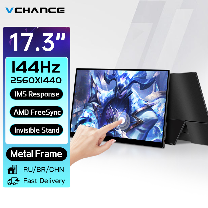 Vchance 17,3 polegadas 2k 144Hz Monitor portátil Metal Frame FreeSync 100%SRGB HDR Gaming Screen Extender para Switch Xbox PS5 Laptop