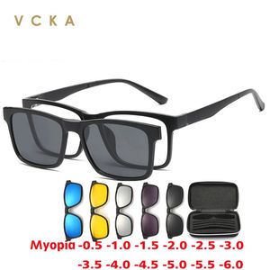 VCKA 6 en 1 Gafas de sol polarizadas para miopía Hombres Mujeres Clip magnético en gafas TR90 Marco de anteojos recetados ópticos -0.5 a-10 240325