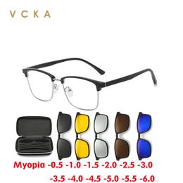 VCKA 6 in1 vierkante gepolariseerde bijziendheid zonnebril heren dames magnetische clip brilmonturen optische brillen op sterkte 05 tot 60 240118