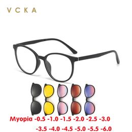 VCKA 6 IN1ROUND MYOPIA Lunettes de soleil Frames Clip magnétique Lunettes Tendance Polarisable Perustable Eyewear 05 à 60 240423