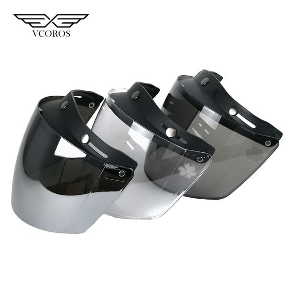 VCOROS Universal recto 3 Snap motocicleta burbuja visera casco clásico Scooter lente Retro gafas protectoras