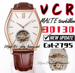 VCR Luxury Men's Watch 30130 Malte Tourbillon Watch, 38x48mm, New Cal.2795 Mechanische beweging. Saffierspiegel, wijnvat, goudwit