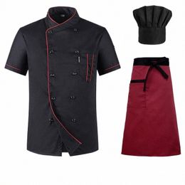 Vdakaer chef jas Shirt Ademend Katoen Jas + cap + april werkkleding voor mannen Unisex chef jassen restaurant Hotel uniform S5Ko #