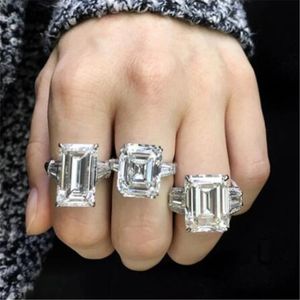 Vecalon 100% Real 925 Sterling Silver Promise Ring Emeald Asscher Cut Sona 5A CZ Luxe Engagement Bruiloft Band Ringen voor vrouwen