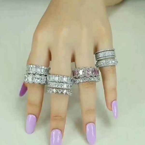 Vecalon 18 Styles Classic Promise Ring Diamond Real 925 Sterling Silver Wedding Band Anneaux pour femmes hommes Bijoux de fête