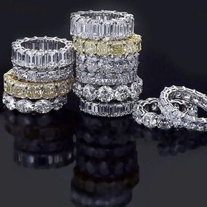 Vecalon 18 Stijlen Eternity Promise Ring Diamonds Cz 925 Sterling Silver Statement Wedding Band Ringen voor vrouwen mannen Sieraden Gift