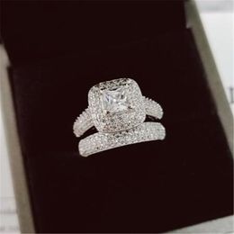 Vecalon 188pcs Topaz Simulated Diamond CZ 14KT WHITE GOLD REMPLÉ 3-en-1 Anneau de bande de mariage de fiançailles pour femmes SZ 5-11269M