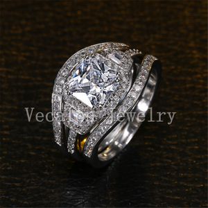 Vecalon 2016 coussin coupe 3ct diamant simulé cz 3-en-1 bague de fiançailles de mariage ensemble pour femmes 14KT or rempli bague de fête