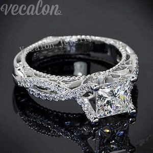 Vecalon 2016 Romantique Antique Femme bague 2ct Simulé diamant Cz 925 Sterling Argent Bague de fiançailles de mariage pour les femmes