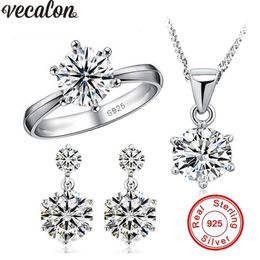 Vecalon 2017 Nieuwe Luxe 925 Sterling Zilveren Sieraden Sets 5A CZ Diamant Bruiloft Engagement Bridal Sets voor Dames Gift