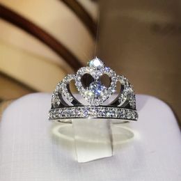 Vecalon 2018 Lovers Crown Ring 5a Zircon CZ 925 STERLING SILP REMING FEMMINGE MINED BANG RANG POUR FEMMES MEN