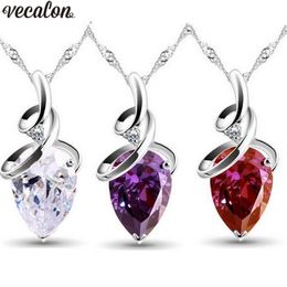 Vecalon 3 kleuren waterdruppel hanger zilverkleur Crystal CZ bruiloft betrokkenheid hangers met ketting voor vrouwen bruids sieraden