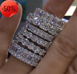 Vecalon 8 stijlen Lustre Promise Wedding Band Ring 925 Sterling Zilver Diamanten verlovingsringen voor vrouwen mannen Jewelry8228074