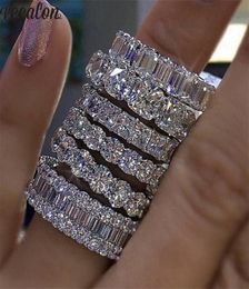 Vecalon 8 stijlen Lustre Promise Wedding Band Ring 925 Sterling Zilver Diamanten verlovingsringen voor vrouwen mannen Jewelry7574456