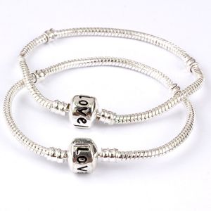 Vecalon 925 zilveren kleur Love Snake Chain Armband Bangle 16cm-21cm Pulseras Lobster PA1104