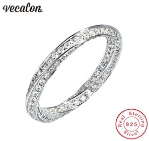 VECALON 925 STERLING Silver Infinity Ring 5A Zircon CZ Diamiamique Engagement Bands de mariage Anneaux pour femmes Bridesmaid Gift6789245