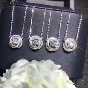 Vecalon over hanger Real 925 Sterling Zilveren Diamond Bruiloft Engagement Hangers met Ketting voor Vrouwen Bruids Sieraden