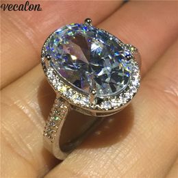 Vecalon Grote Ovale Ring 925 Sterling Zilveren Diamond Wedding Band Ringen voor Dames Bruids Vintage Feestvingerige Sieraden