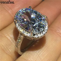 Vecalon grande anel oval 925 prata esterlina diamante anéis de banda de casamento para mulheres nupcial vintage festa dedo jóias2600