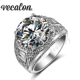 Vecalon Grote Ronde Cut 15CT Gesimuleerde Diamond CZ Engagement Wedding Band Ring voor Vrouwen 18K White Gold Gevuld Vrouwelijke Party Ring