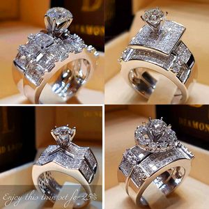 Vecalon Boho femme diamant bague de mariage ensemble mode 925 argent grande pierre bague promesse mariée bagues de fiançailles pour les femmes