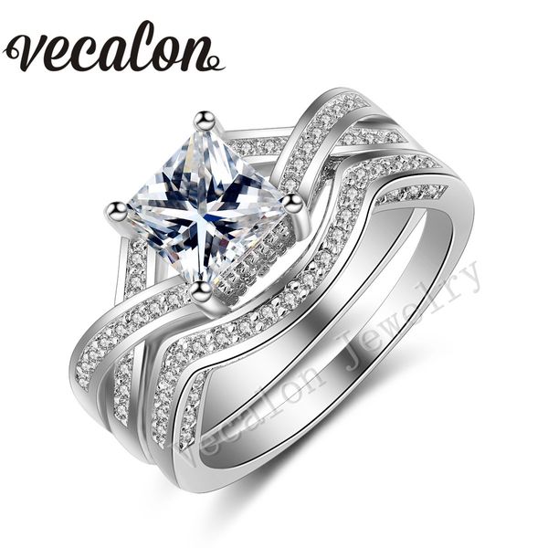 Vecalon marque 2016 nouvelle princesse taille 2ct Cz diamant simulé 10KT or blanc rempli de fiançailles bague de mariage ensemble pour les femmes