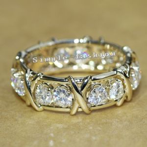 Vecalon Merk Sieraden Engagement Wedding Band ring voor Vrouwen 3mm Topaz Gesimuleerde diamant Cz 10KT Geel Goud Gevuld vrouwelijke ring