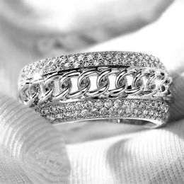 Vecalon chaîne anneau femmes hommes bijoux 120 pièces diamant simulé Cz 925 en argent Sterling amant fiançailles bague de mariage ring231d