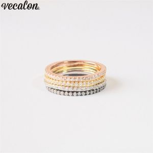 Vecalon classique promesse bandes anneau 925 en argent Sterling 5A Cz fête alliance anneaux pour femmes bijoux de doigt de mariée