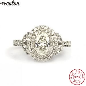 Vecalon Classic Real Soild 925 Sterling Silver Flower Promise bague de fiançailles bagues de mariage pour les femmes bijoux de doigt de mariée