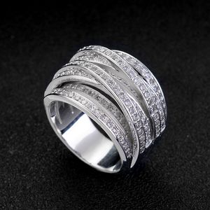 Vecalon Cross Vrouwelijke Ring Pave Setting 5A Zirkoon CZ Trouwringen voor Dames 10KT White Gold Filled Engagement Band Gift