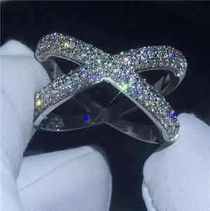 Vecalon Cross X Ring Silver Color Pave Setting Zircon CZ Crystal Engagement Band de mariage pour femmes Bijoux Finger4838292