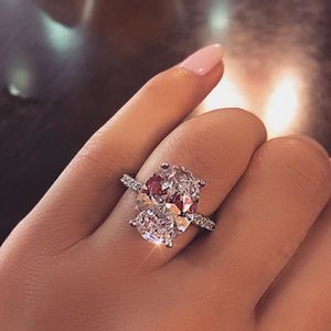 Vecalon Dazzing 925 Bague de fiançailles en argent sterling coupé ovale 4ct diamant cz bagues pour femmes bijoux de doigt