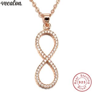 Vecalon Eight Cross Shape Hanger 925 Sterling Zilver 5A Zirkoon Bruiloft Engagement Hangers met Ketting voor Vrouwen Sieraden