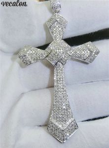 Vecalon Elegant Cross Hanger 925 Sterling Zilveren Pave 5A CZ Stenen Kruis Hanger Ketting Voor Vrouwen Mannen Party Bruiloft Sieraden