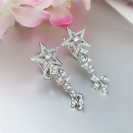 Vecalon Elegant Star Flower Shape Dangle Earring 5a CZ Sterling Sier Party Wedding Drop Oorrings voor vrouwen sieradencadeau