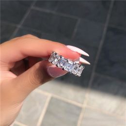 Vecalon Eternity Band Promise Ring 925 sterling zilver Emerald cut Diamond Cz Wedding band ringen voor vrouwen Mannen Fijne Jewelry229G
