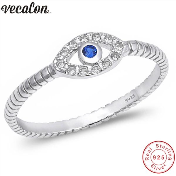Vecalon Eye Style Jewelry Real Soild 925 anillo de plata esterlina 5A Zircon Cz Compromiso anillos de boda para mujeres hombres nupcial