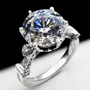 Vecalon mode bague de mariage couronne pour femmes coupe ronde 3ct diamant simulé Cz 925 argent Sterling femme bague de fiançailles