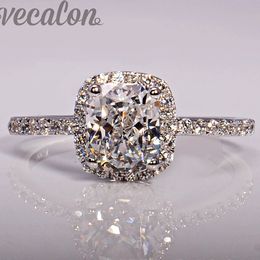 Anillo de boda de diseño de joyería de moda Vecalon para mujer corte de cojín 3ct diamante 925 anillo de dedo femenino de plata esterlina tamaño de regalo 5-12