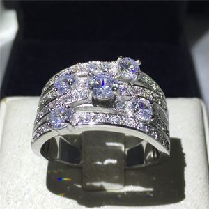 Vecalon Mode-sieraden Cross Ring 925 Sterling Zilver 5A Zirkoon CZ Engagement Wedding Band Ringen voor Vrouwen Mannen Vinger Ring Gift